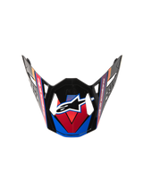 Supertech M10 Era Visor, Motocross Helmet Replacement Visor, Blue Red and Yellow Fluo, glossy black finish with angular graphics, central white star logo, and aerodynamic vent cutouts
