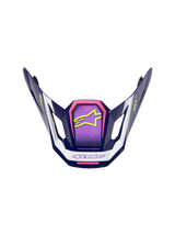 Alpinestars S-M7 Deed Visor, Motocross Helmet Accessory, Purple Pink and White, glossy finish featuring neon yellow star logo and SM7 branding, angular aerodynamic design for off-road racing