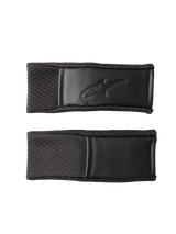 Alpinestars S-M7 Chin Strap Cover Set, Black, replacement helmet strap covers with textured grip pattern and embossed logo, stitched edges, motocross helmet accessories