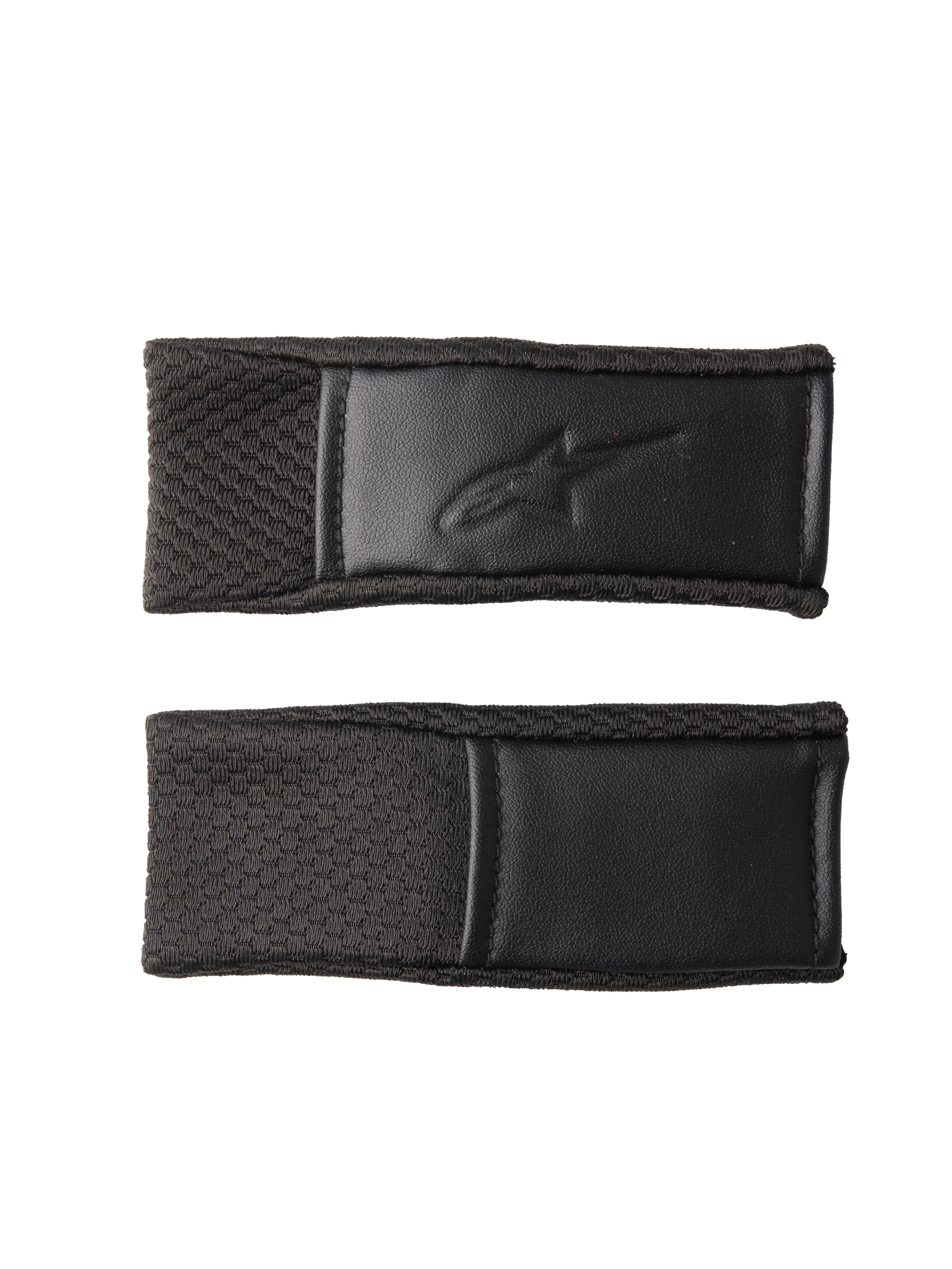 Alpinestars S-M7 Chin Strap Cover Set, Black, replacement helmet strap covers with textured grip pattern and embossed logo, stitched edges, motocross helmet accessories