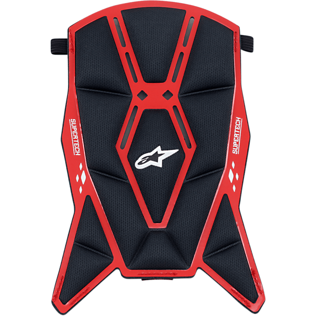 Alpinestars Supertech M10/M8 Helmet Top Pad, replacement helmet padding, Black and Red, featuring a padded mesh construction with a red geometric frame, white Astars logo and Supertech branding, designed for motocross helmet interior comfort
