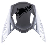 Alpinestars S-M8 Factory Visor, Motocross Helmet Accessory, White with Black Alpinestars Logo, replacement peak featuring aerodynamic cutouts and snap-on design for Supertech M8 helmets