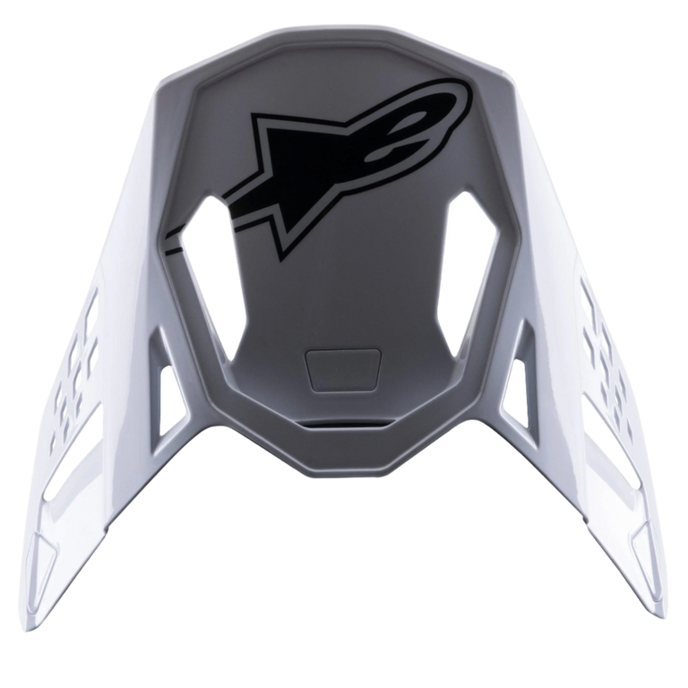 Alpinestars S-M8 Factory Visor, Motocross Helmet Replacement Peak, White with Black Alpinestars logo, glossy finish, aerodynamic design with ventilation cutouts