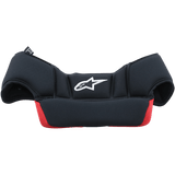 Supertech M10/M8 Helmet Crown Pads, replacement helmet accessory, Black and Red, featuring a white Alpinestars logo, soft cushioned mesh material with a curved ergonomic shape for interior helmet fit