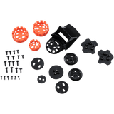 Alpinestars Supertech M10/M8 Helmet Visor Connector Set, Black and Orange, replacement parts kit featuring various black plastic mounts, orange circular connectors, and metal screws, designed for secure visor attachment on motocross helmets