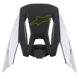 Alpinestars S-M5 Bond Visor, Helmet Accessory, Silver Yellow Fluo Glossy, dark grey central section with a yellow fluo logo, silver side panels featuring Astars branding, glossy finish, replacement peak for S-M5 motocross helmets