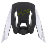Alpinestars S-M5 Bond Visor, replacement helmet peak, Silver Yellow Fluo Glossy, featuring a central yellow fluo star logo, SM5 text, and white side panels with ASTARS branding, glossy finish for motocross protection