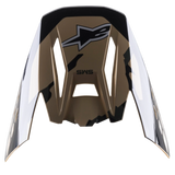 Alpinestars S-M5 Rover Visor, Replacement Helmet Peak, Sand Tangerine Camo Glossy, brown base with black camouflage accents, featuring Alpinestars logo and SM5 branding, angular design for motocross helmets