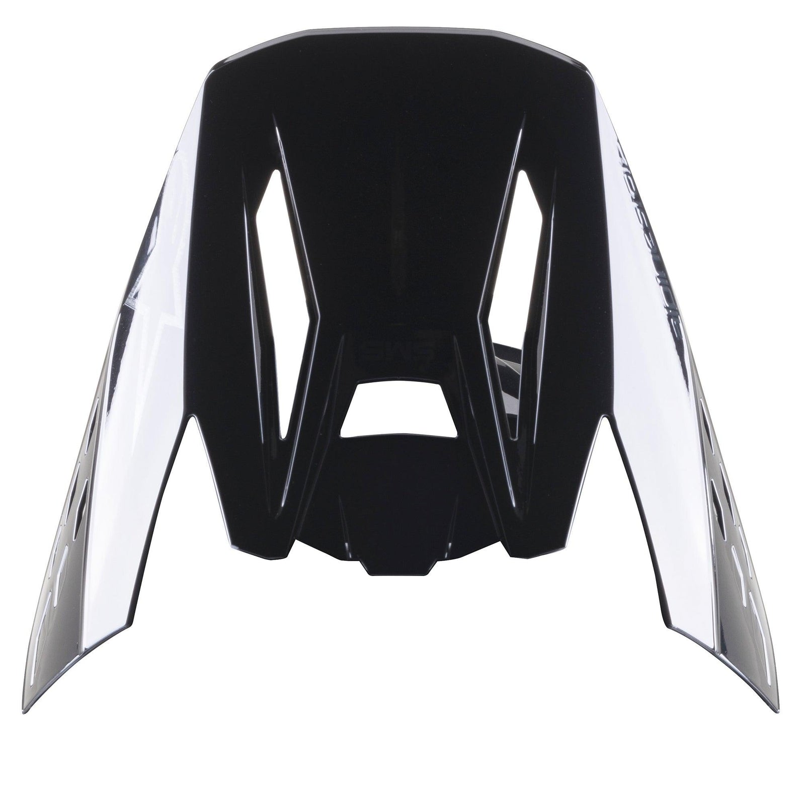 Alpinestars S-M5 Scout Helmet Visor, Replacement Peak, Black Silver Glossy, featuring aerodynamic vents and silver side panels with branding, glossy finish for motocross and enduro helmets