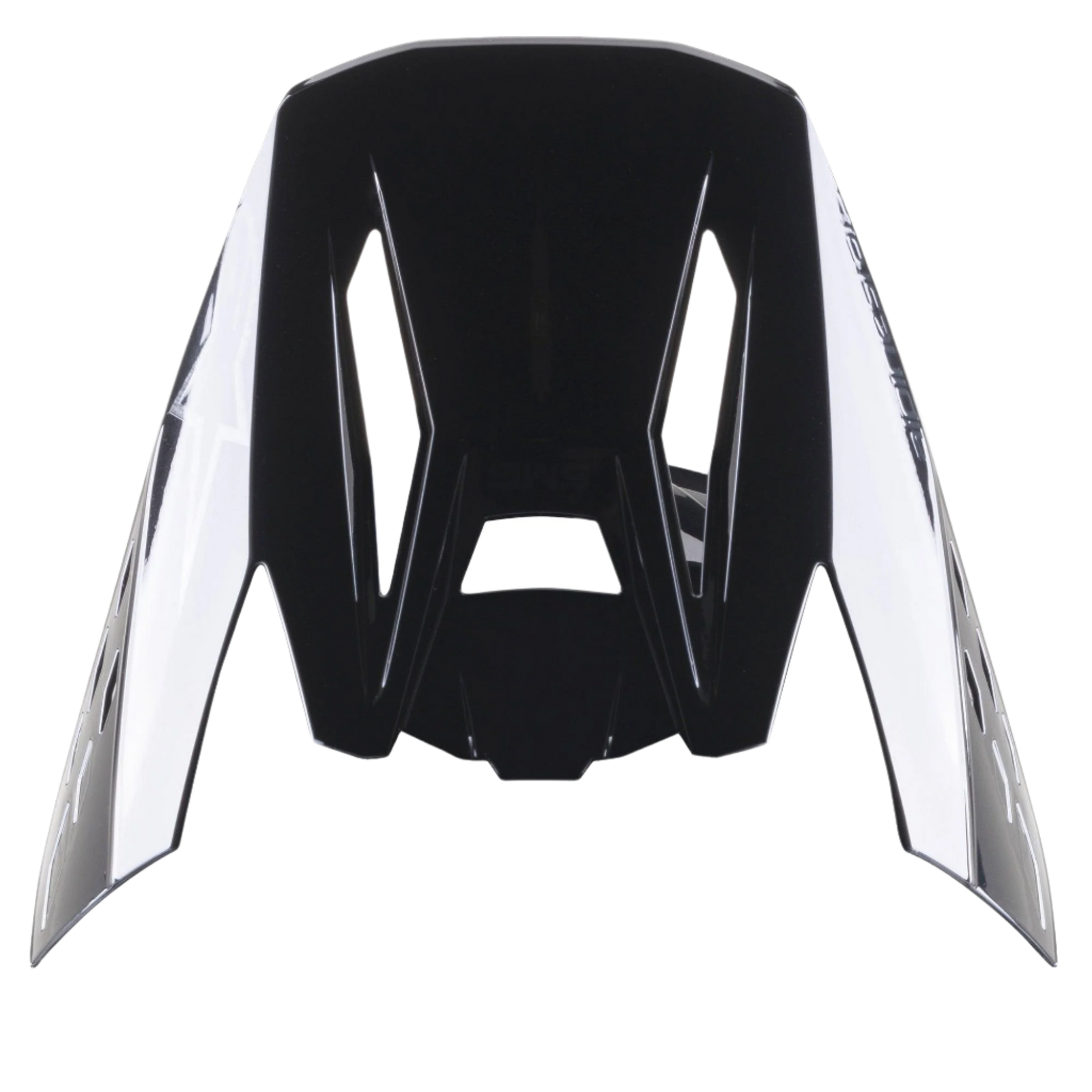 Alpinestars S-M5 Scout Visor, Black Silver Glossy replacement peak for motocross helmets, aerodynamic design with side branding and ventilation slots, high-gloss finish