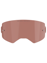 Alpinestars Supertech Goggle Lens, Copper Rose Tinted, injection-molded polycarbonate shield with built-in metal tear-off posts, featuring "ONE GOAL. ONE VISION." branding, off-road and motocross racing accessory