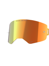 Alpinestars Supertech Mirror Lens, Goggles Replacement Accessory, Mirror Red with orange and yellow gradient, featuring 'ONE GOAL. ONE VISION.' text and Alpinestars logo, reflective finish with tear-off posts for motocross racing