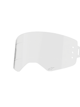 Alpinestars Supertech Roll Off Lens, Clear Goggle Accessory, Transparent injection-molded polycarbonate with horizontal glide lines, features small Alpinestars logo, official replacement part for Supertech Wide Vision goggles