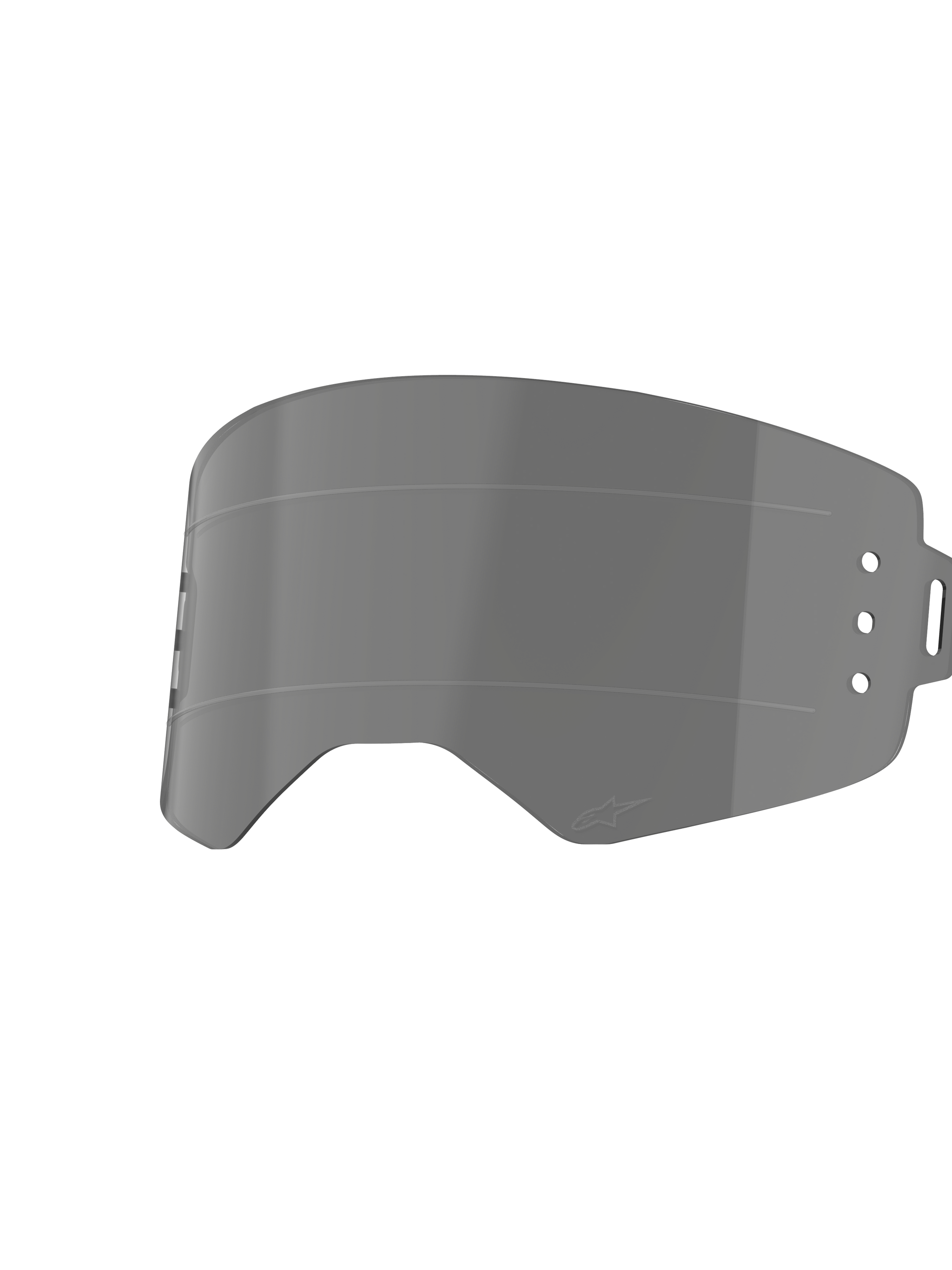 Alpinestars Supertech Wide Vision Roll-Off Lens, Motocross Goggle Replacement Lens, Smoke Tint, featuring horizontal Glide Lines and mounting points for the roll-off system, transparent impact-resistant polycarbonate design