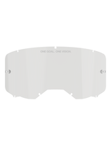 Alpinestars Vision 8-5-3 Lens, Clear replacement goggle lens, polycarbonate construction with integrated tear-off posts and seven-point locking system, featuring 'ONE GOAL. ONE VISION.' text, for motocross and off-road riding protection