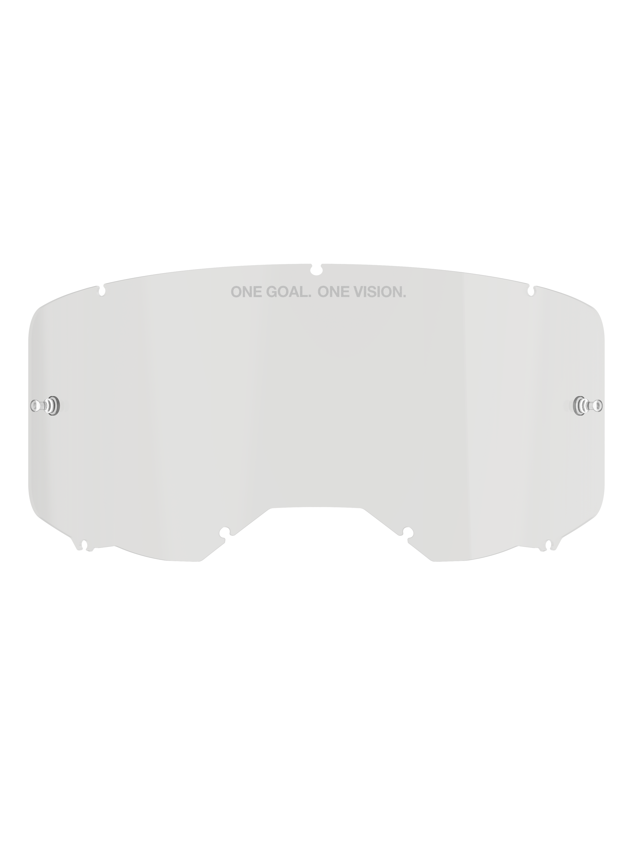 Alpinestars Vision 8-5-3 Lens, Clear replacement goggle lens, polycarbonate construction with integrated tear-off posts and seven-point locking system, featuring 'ONE GOAL. ONE VISION.' text, for motocross and off-road riding protection