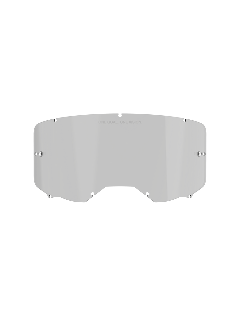 Alpinestars Vision 8-5-3 Smoke Lens, replacement lens for motocross goggles, Medium Smoke tint, polycarbonate construction with anti-fog and hard coat finish, featuring 'One Goal. One Vision.' text at the top