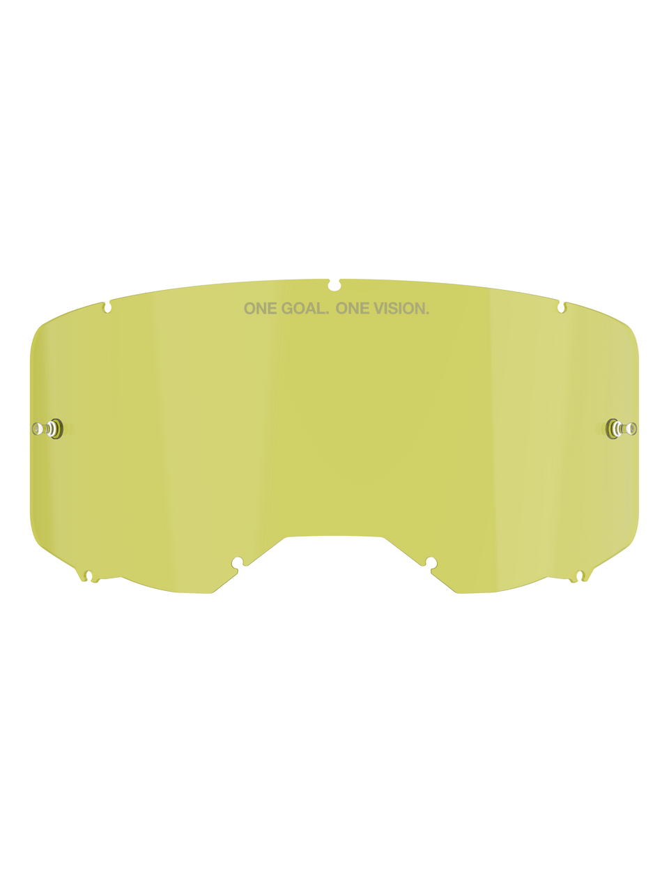 Alpinestars Vision 8-5-3 Replacement Goggle Lens, Yellow tint, polycarbonate construction with integrated tear-off posts, "ONE GOAL. ONE VISION." branding, seven-keyhole locking system, designed for motocross and off-road motorcycle goggles.