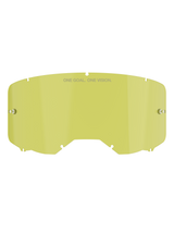 Alpinestars Vision 8-5-3 Replacement Goggle Lens, Yellow tint, polycarbonate construction with integrated tear-off posts, "ONE GOAL. ONE VISION." branding, seven-keyhole locking system, designed for motocross and off-road motorcycle goggles.