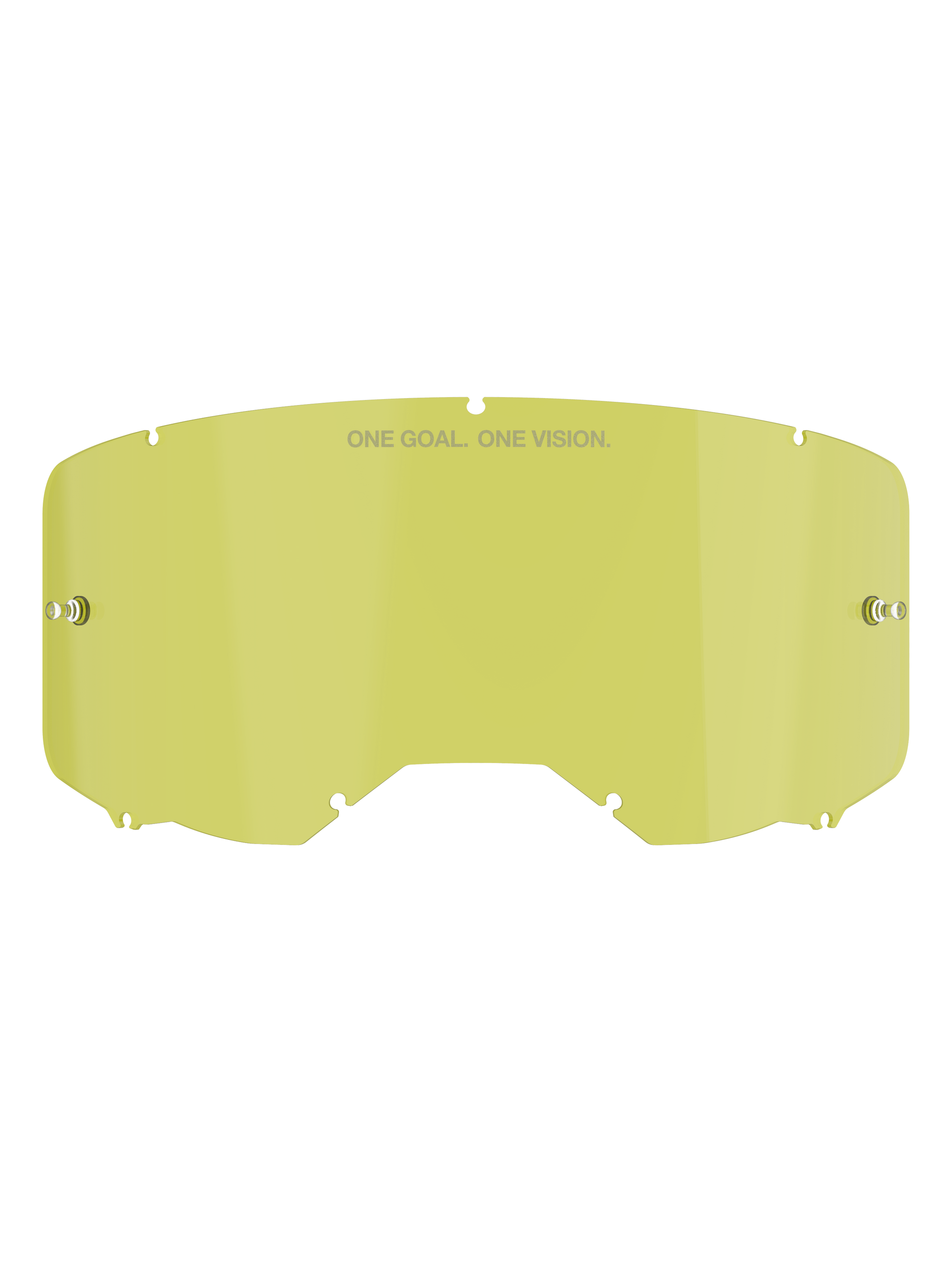 Alpinestars Vision 8-5-3 Replacement Goggle Lens, Yellow tint, polycarbonate construction with integrated tear-off posts, "ONE GOAL. ONE VISION." branding, seven-keyhole locking system, designed for motocross and off-road motorcycle goggles.