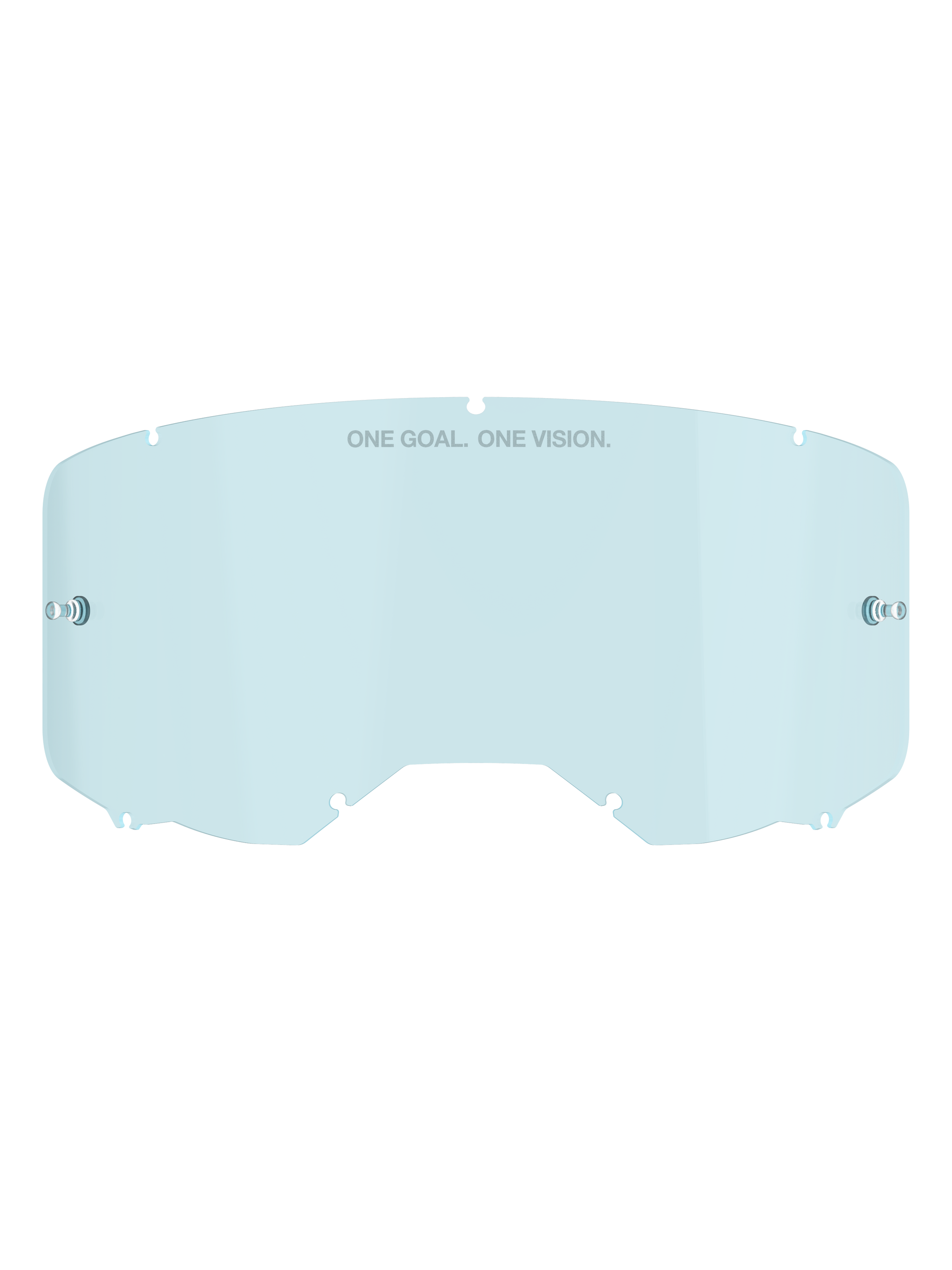 Alpinestars Vision 8-5-3 Smoke Lens, Goggle Replacement Lens, Light Blue semi-transparent tint, polycarbonate construction, curved design with ONE GOAL ONE VISION text, attachment points for tear-offs