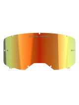 Alpinestars Vision 8-5-3 Mirror Lens, Motocross Goggle Accessory, Mirror Red finish with orange and yellow gradient, featuring 'ONE GOAL. ONE VISION.' text, integrated tear-off posts, and notched edges for secure frame mounting.