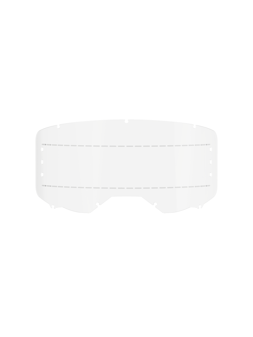Alpinestars Vision 8-5-3 Roll Off Film, Clear, transparent polycarbonate replacement lens for motocross goggles, featuring dashed silicone glide lines and seven key-hole locking system, durable off-road racing accessory
