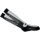Alpinestars Thermal Tech Socks, Knee-High Motorcycle Performance Socks, Black and Gray, technical moisture-wicking knit with Nostatex technology and Alpinestars logo branding