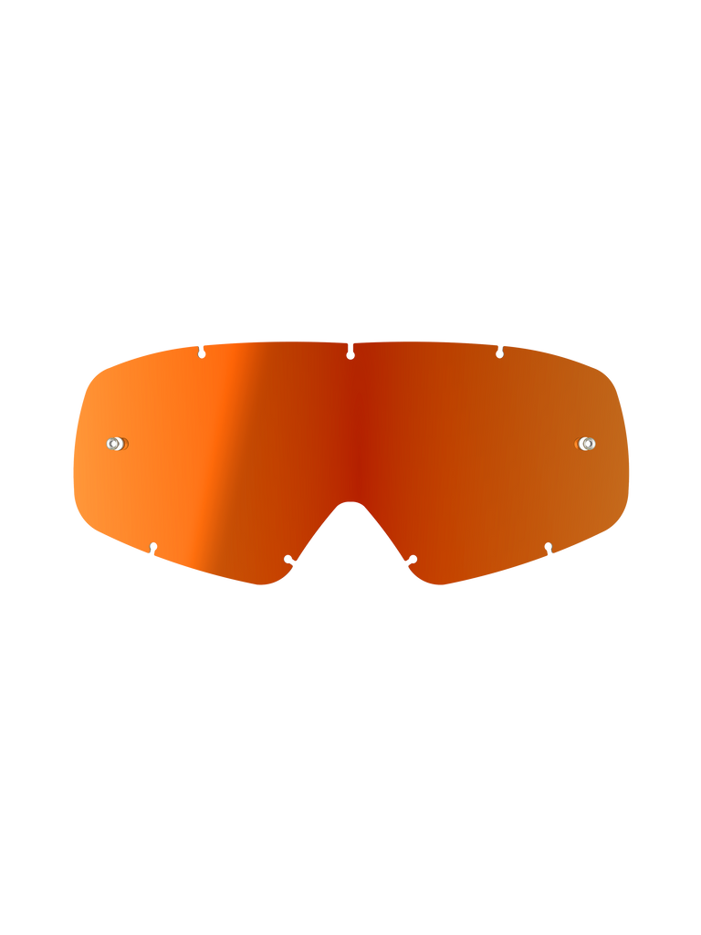 Alpinestars Vision Youth Mirror Lens, Motocross Goggle Replacement Accessory, Mirror Red with reflective orange-to-red gradient, featuring integrated tear-off posts and side mounting notches, curved polycarbonate construction for youth off-road racing.
