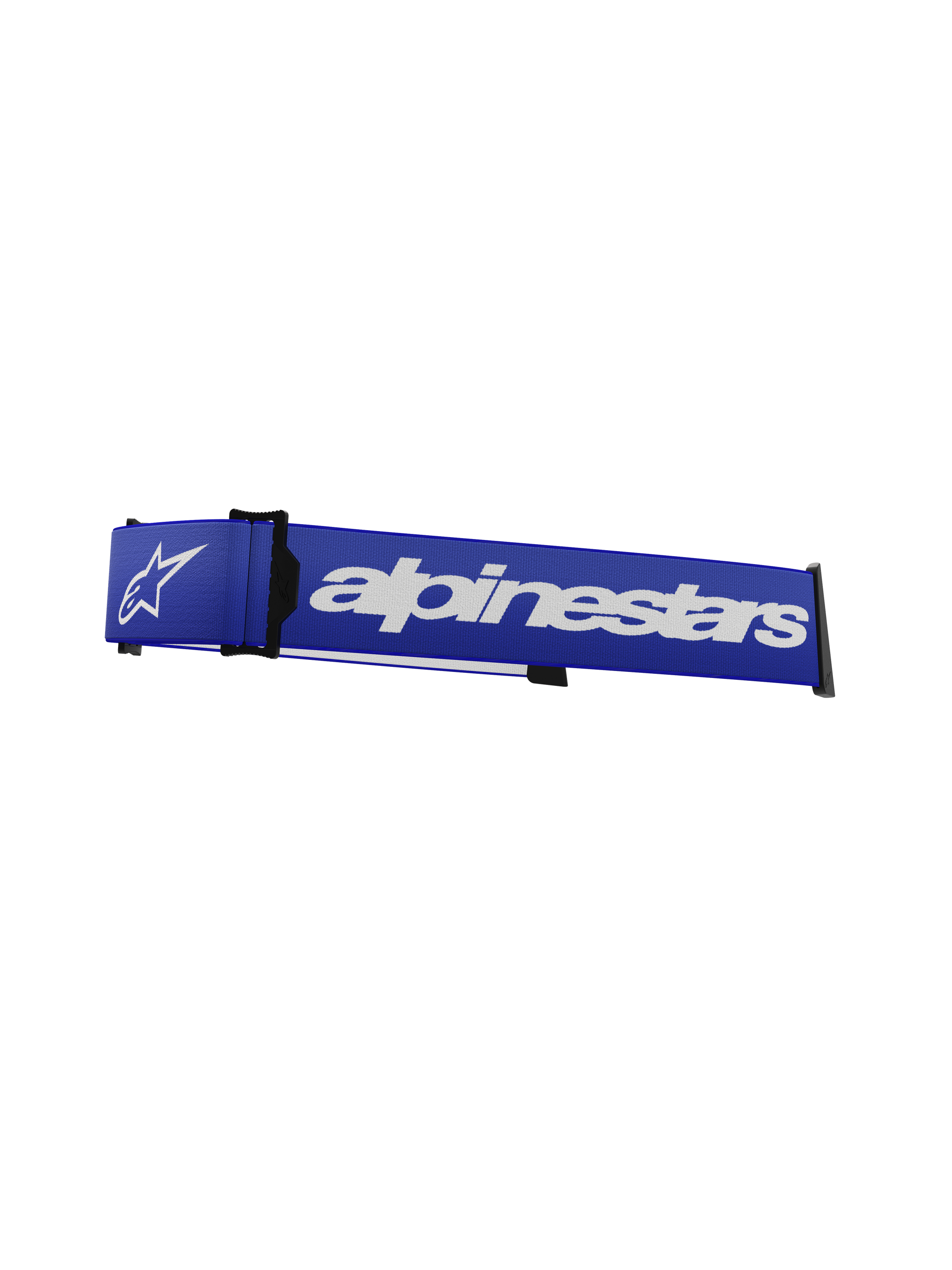 Alpinestars Supertech Goggles Strap, Motocross Goggle Replacement Strap, Blue and White, bold white Alpinestars wordmark and star logo, black ISP wedge and frame attachment clips, durable woven texture
