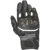 Alpinestars Women's SPX Air Carbon V2 Gloves, Black and Anthracite, short-cuff motorcycle gloves with carbon fiber knuckle protection, perforated leather and mesh panels for airflow, white accent stripe, and SPX branding.