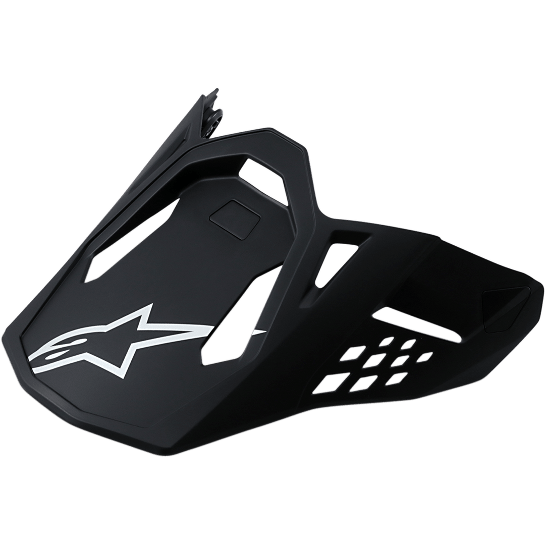 Alpinestars Supertech M10/M8 Visor, Motocross Helmet Replacement Peak, Matte Black finish, White A-star Logo, Aerodynamic Design with Ventilation Cutouts