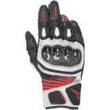 Alpinestars SPX AC V2 Gloves, Motorcycle Sport Gloves, Black White and Red Fluorescent, Carbon Fiber Knuckle Protection, Perforated Leather and Mesh Panels, SPX Branding on Wrist