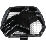 Alpinestars Supertech M10/M8 Helmet Chin Vent, Black glossy plastic replacement part, featuring a central star-shaped logo and internal mesh grid, motocross helmet ventilation accessory