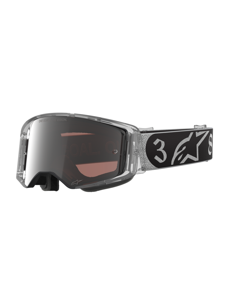 Alpinestars DNGR38 XXV Supertech Vision Motocross Goggles in silver and black with mirrored silver lenses.