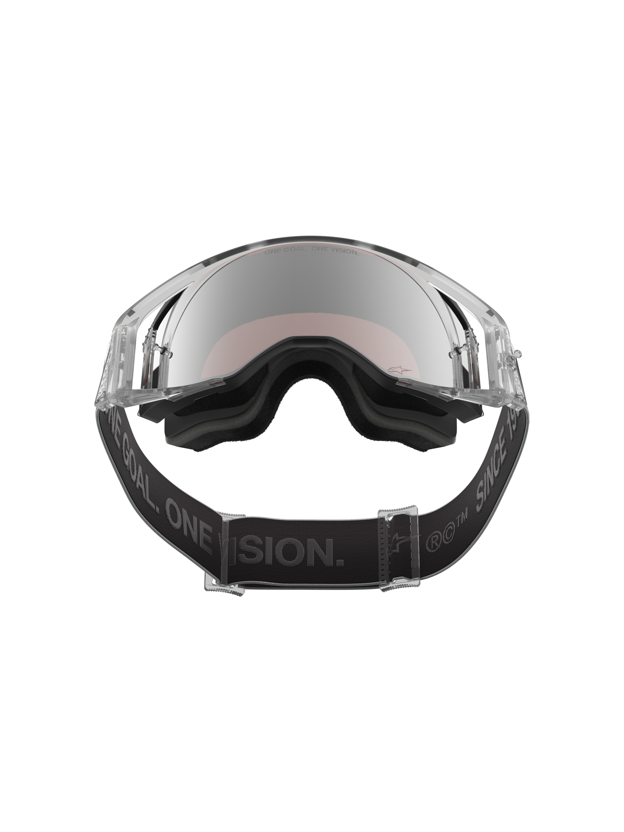 Limited Edition Alpinestars DNGR38 XXV Supertech Vision Goggles, silver mirror lens motocross eyewear with black strap.