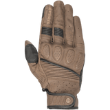 Alpinestars Crazy Eight Gloves, Brown and Black Motorcycle Gloves, premium perforated leather construction, padded knuckle protection, accordion stretch panels, heritage-style snap button wrist closure, urban riding gear