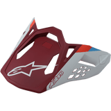Alpinestars S-M8 Helmet Visor Contact, Motorcycle Helmet Visor, Matte Red and Light Gray, featuring white star logo, aerodynamic design with geometric cutouts, red and blue stripe accents