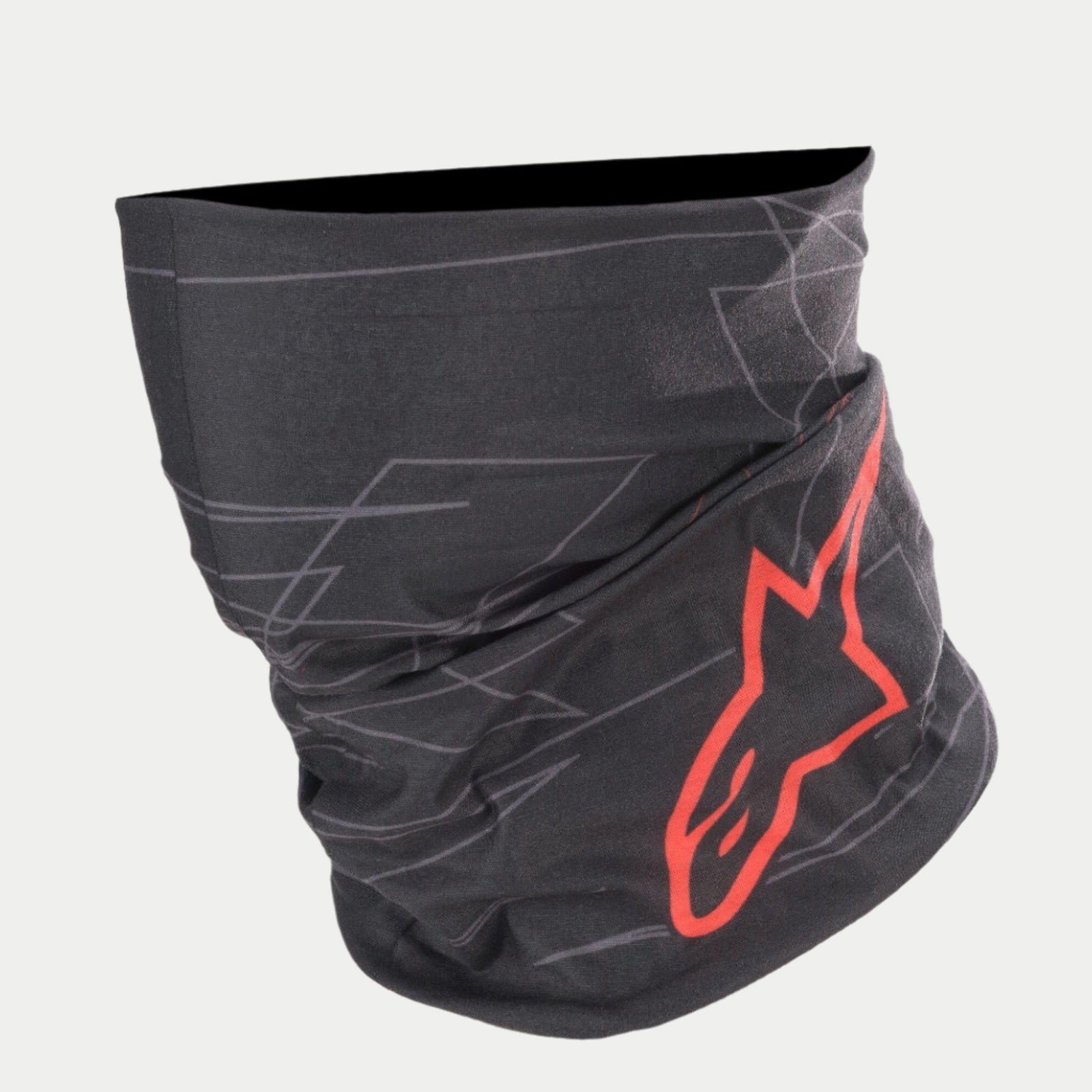 Alpinestars MM93 Neck Tube, lightweight black and anthracite motorcycle neck gaiter with red logo for summer road riding.