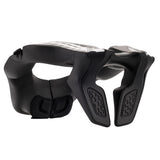 Alpinestars Youth Neck Support, Motocross Neck Brace, Black and White, featuring a contoured polymer frame with textured EVA foam padding, white Alpinestars logo on the upper surface, rear stabilizer system, designed for youth off-road protection
