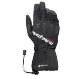 Alpinestars XT-5 GORE-TEX Gloves, Black Motorcycle Gloves, featuring white Astars branding and orange ADV-TECH text, long cuff design with covered knuckle protection, GORE-TEX logo, and shock cord closure, adventure touring gear