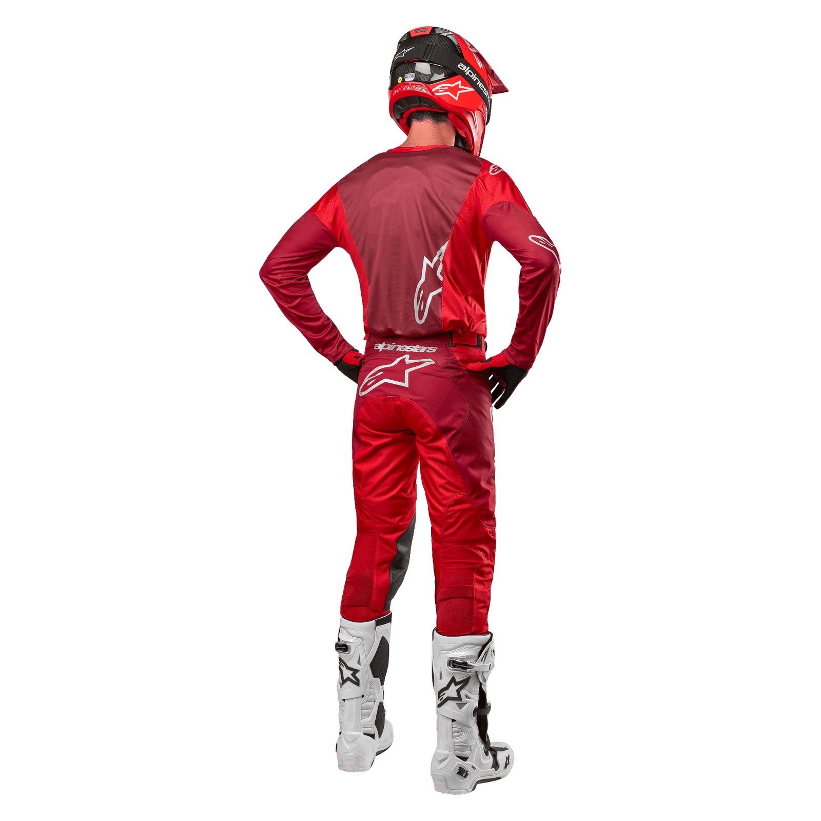 Alpinestars 2024 Racer Hoen Jersey, Red and Burgundy motocross jersey, men's off-road racing gear, rear view.