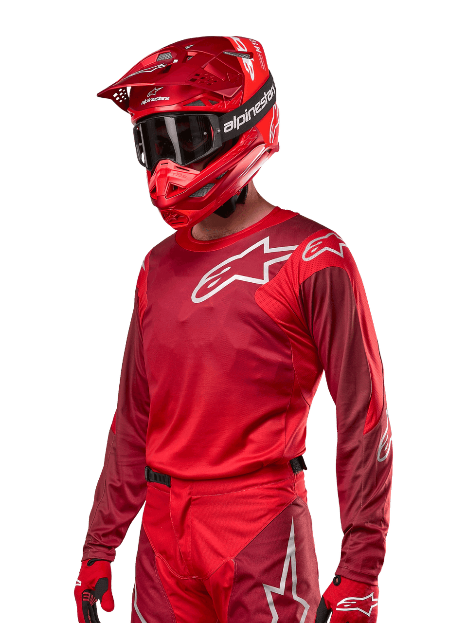 Alpinestars 2024 Racer Hoen Jersey in Mars Red and Burgundy, breathable motocross jersey for off-road performance.