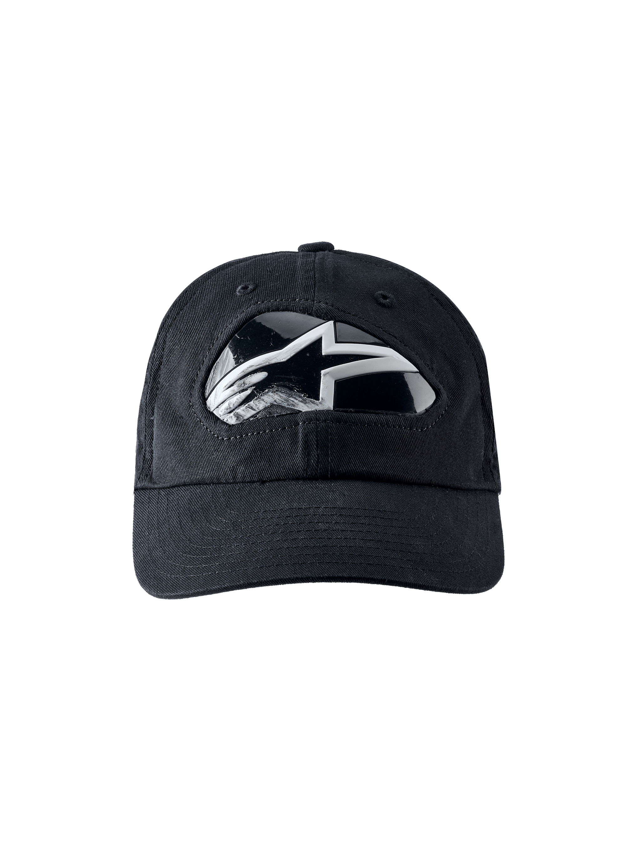 RSRV Shield Cap, Black Baseball Cap, Reflective Black and White Logo, Curved Brim, Premium Streetwear, Alpinestars RSRV Collection