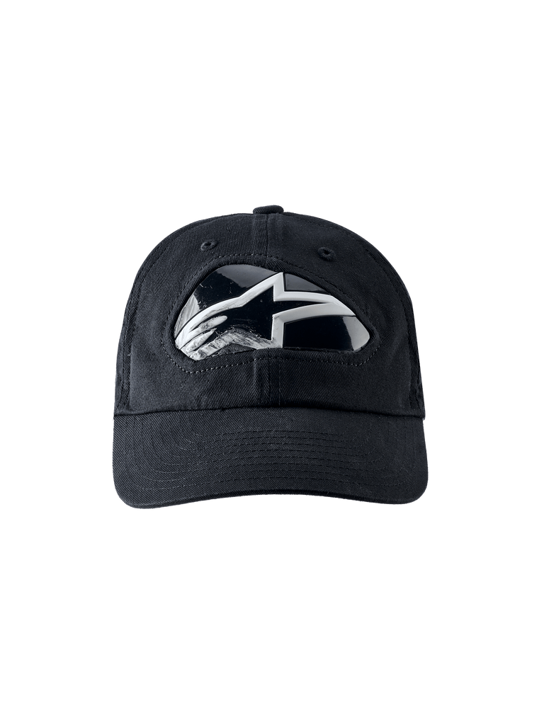 RSRV Shield Cap, Black Baseball Cap, Reflective Black and White Logo, Curved Brim, Premium Streetwear, Alpinestars RSRV Collection
