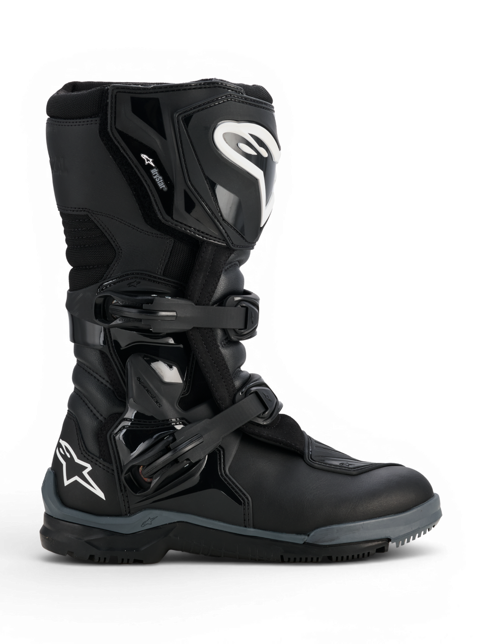 Alpinestars Corozal V2 Adventure Drystar® Boots, black adventure motorcycle boot with protective shin and ankle panels, adjustable buckles, textured shift pad and all-terrain sole.