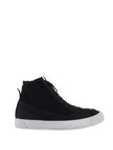 Alpinestars Stated Shoes, black urban motorcycle sneakers with a knitted ankle collar and white vulcanized sole.