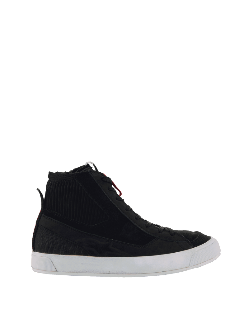 Alpinestars Stated Shoes, black urban motorcycle sneakers with a knitted ankle collar and white vulcanized sole.