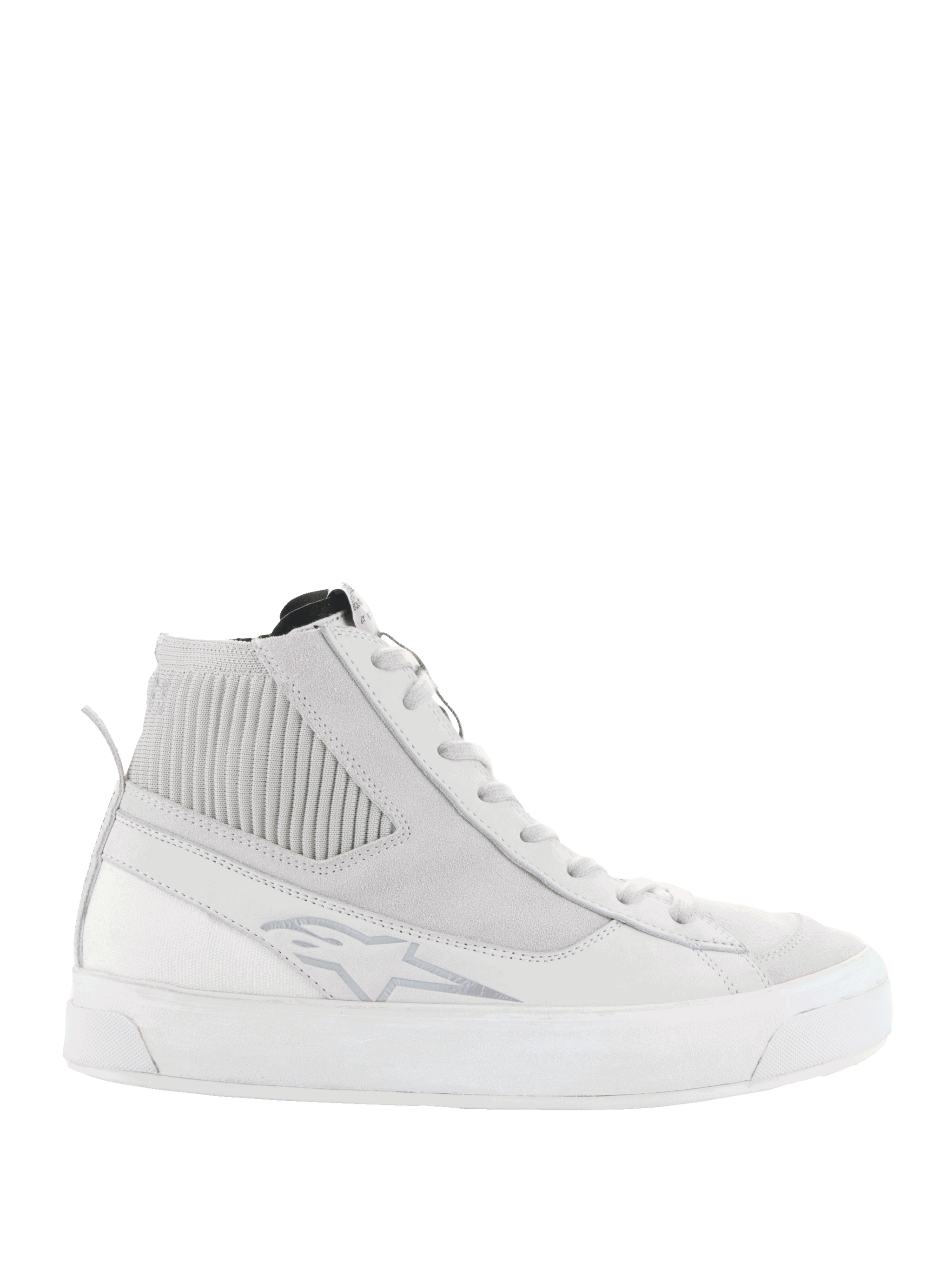 Alpinestars Stella Stated Podium Women's Riding Shoes, White and Gray high-top sneakers with a retro urban design.