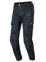 Alpinestars Boulder 3L GORE-TEX Pants - Short Length, Black Adventure Motorcycle Pants, featuring reinforced knee and thigh panels, multiple zippered pockets, magnetic belt buckle waist, and durable textured fabric for waterproof protection